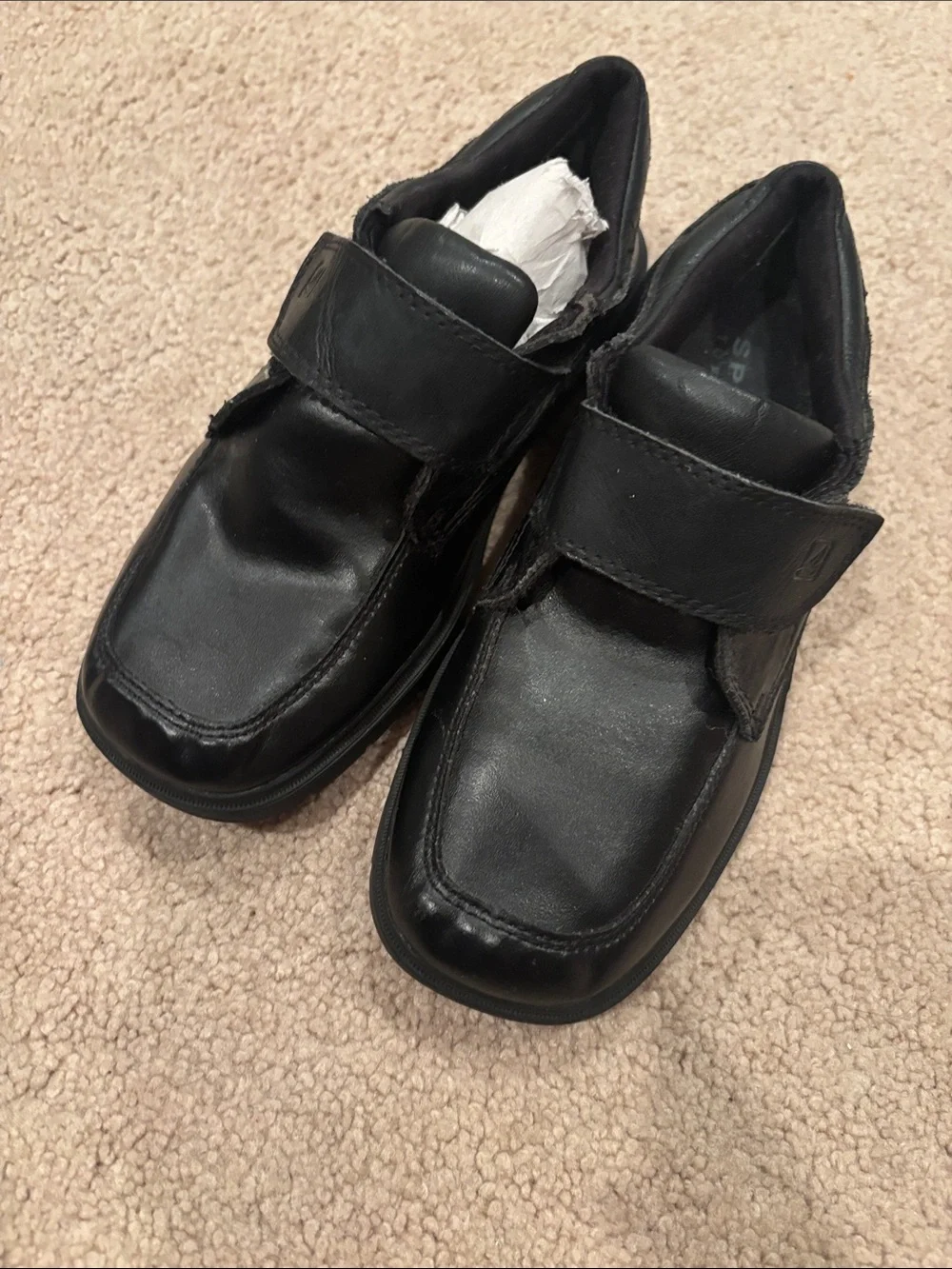 Sperry Kids Black Leather Hook-and-Loop School Shoes
